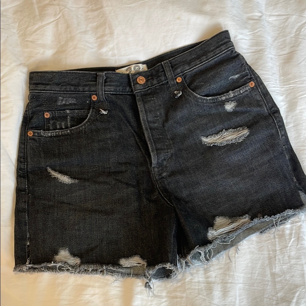 We The Free Distressed Black Denim Shorts